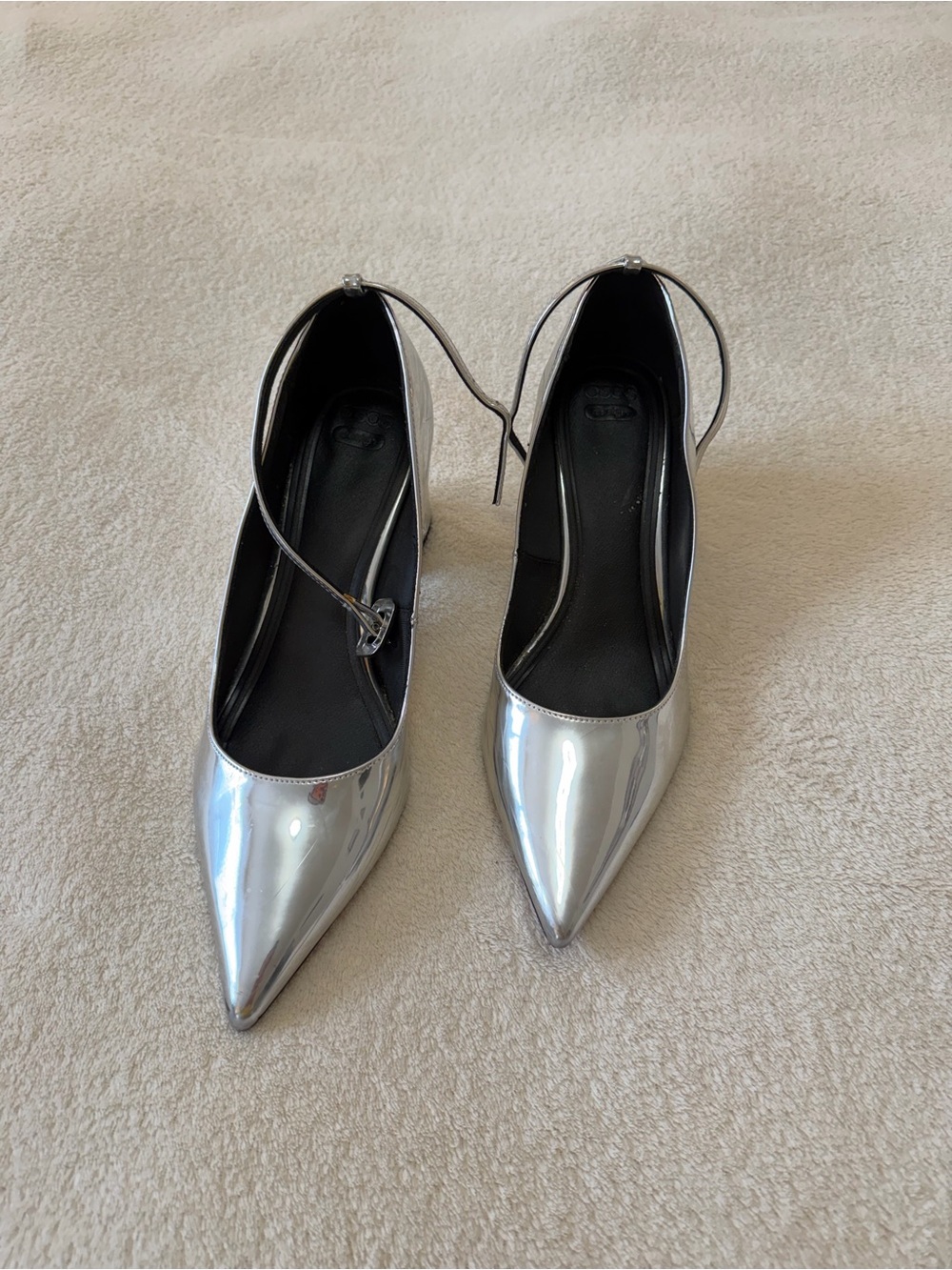 ASOS Silver Pointed Toe Ankle-Strap Pumps